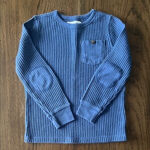 Old Navy Kids Blue Henley Waffle-Knit Long Sleeve Tee
